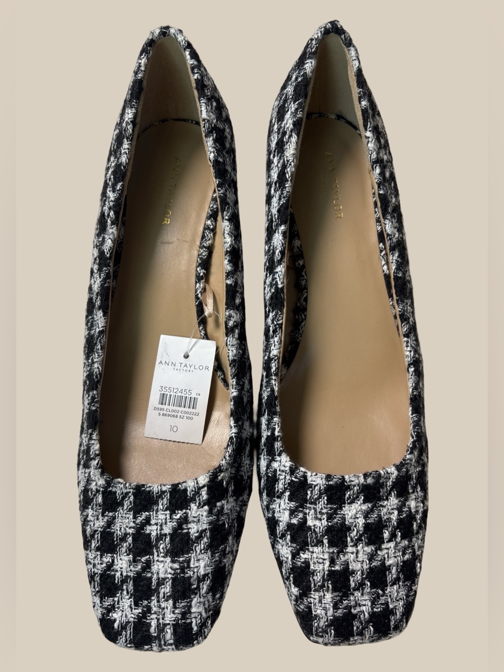 Ann Taylor Factory Houndstooth Block Heel Pumps Square Toe NWT Size 10